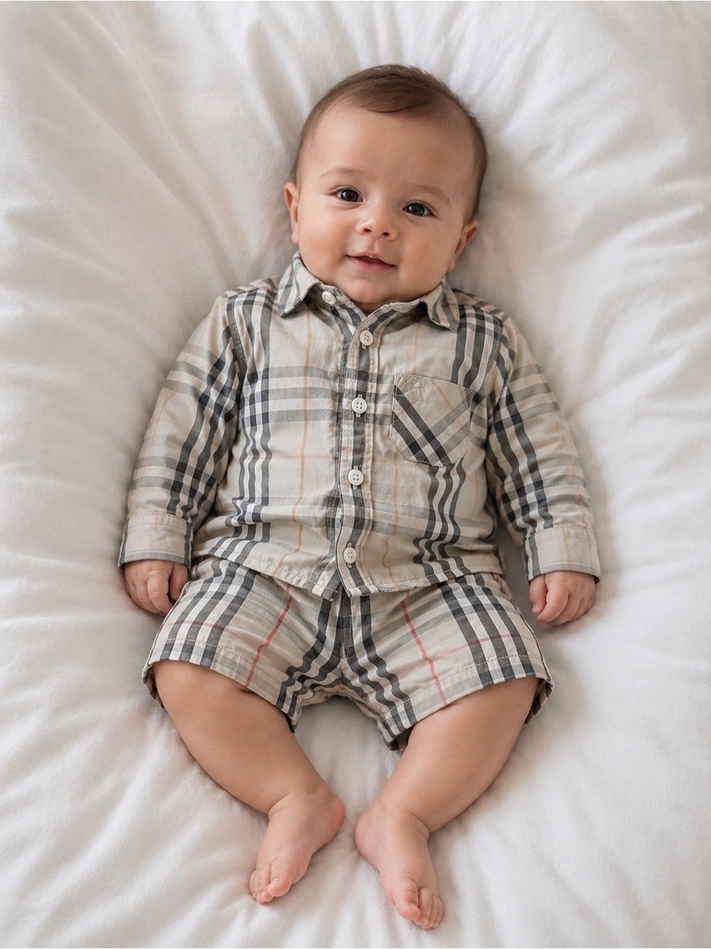 Burberry Baby‎ kid set top shirt button down  + shorts 1/3 months Burberry beige